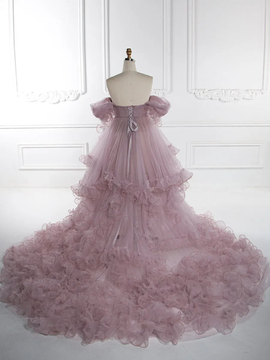Maternity Dress for Photo Shoot Tulle Ruffle Maternity Gown Baby Shower Photoshoot Dress YW243160