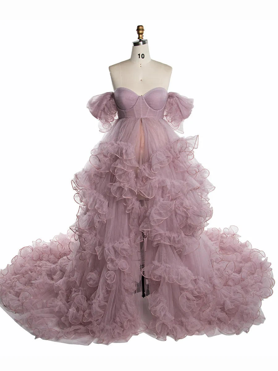Maternity Dress for Photo Shoot Tulle Ruffle Maternity Gown Baby Shower Photoshoot Dress YW243160