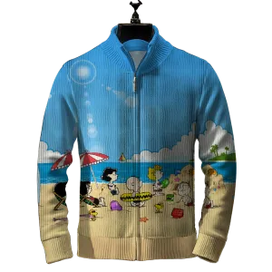 Men's beach art print zipper long-sleeved cardigan jacket 2409008765
