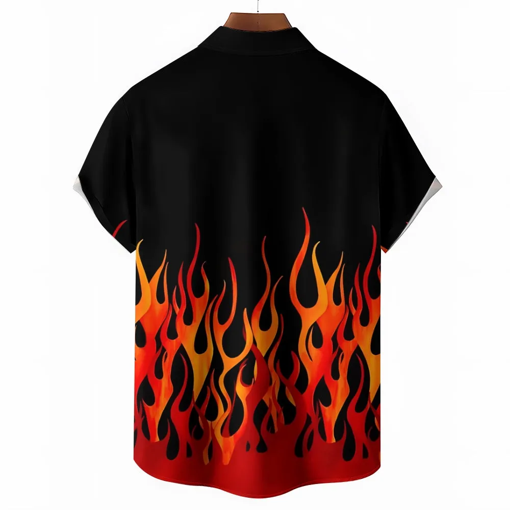 Men's Flame Print Stylish Vacation Hawaiian Shirt 2305105729