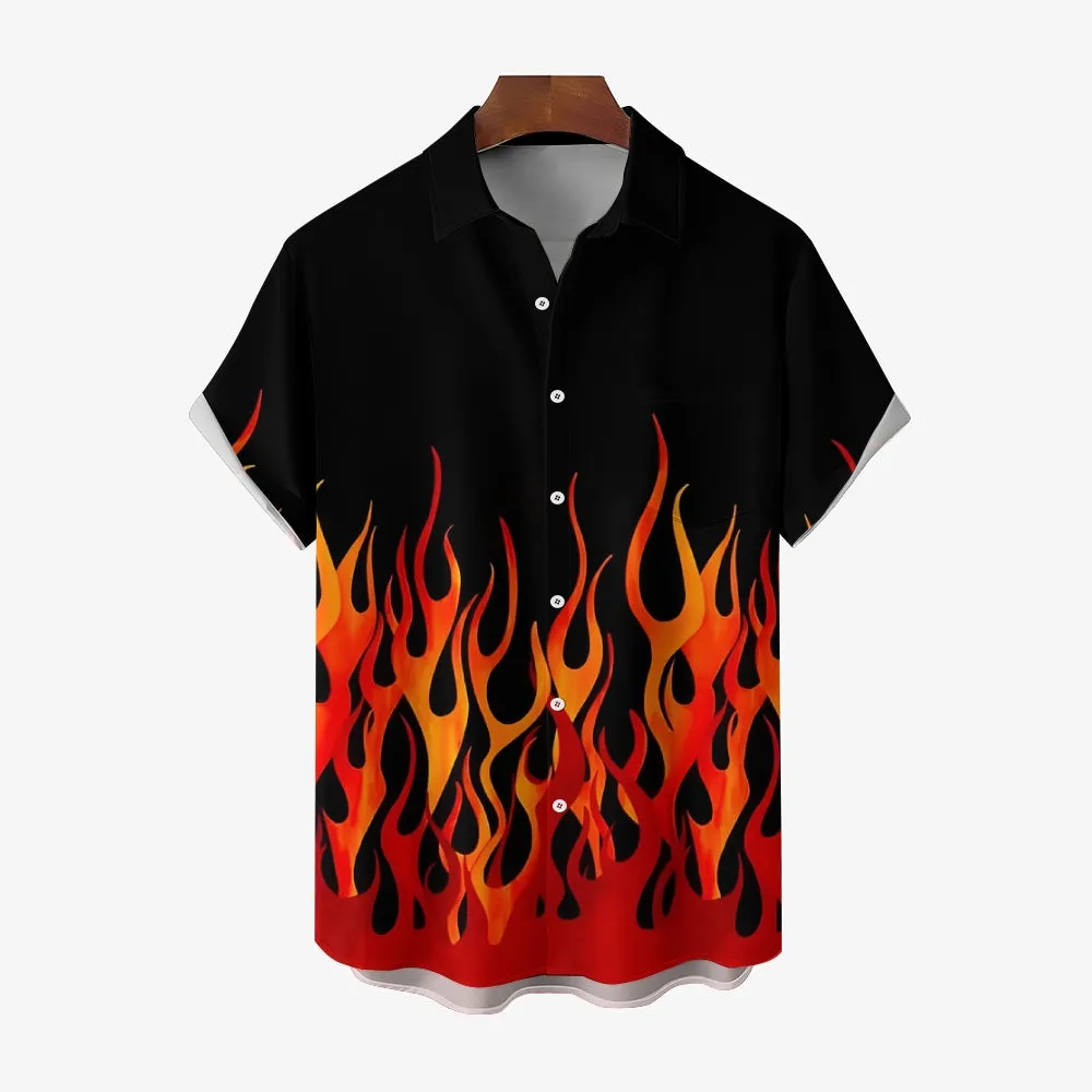 Men's Flame Print Stylish Vacation Hawaiian Shirt 2305105729