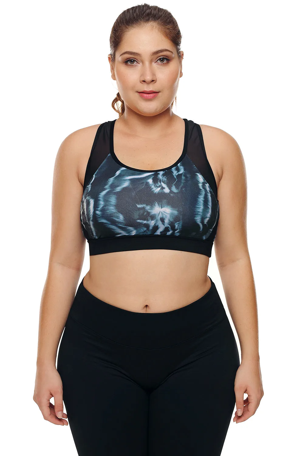 Mesh Insert and Cutout Stylish Printed Sports Bra