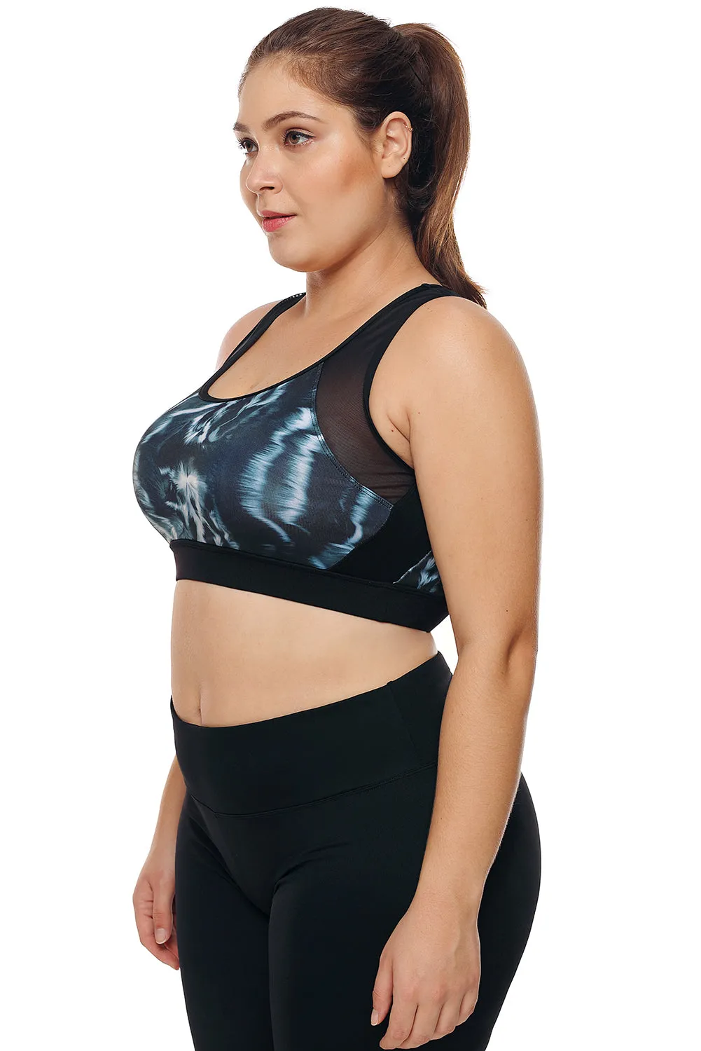 Mesh Insert and Cutout Stylish Printed Sports Bra