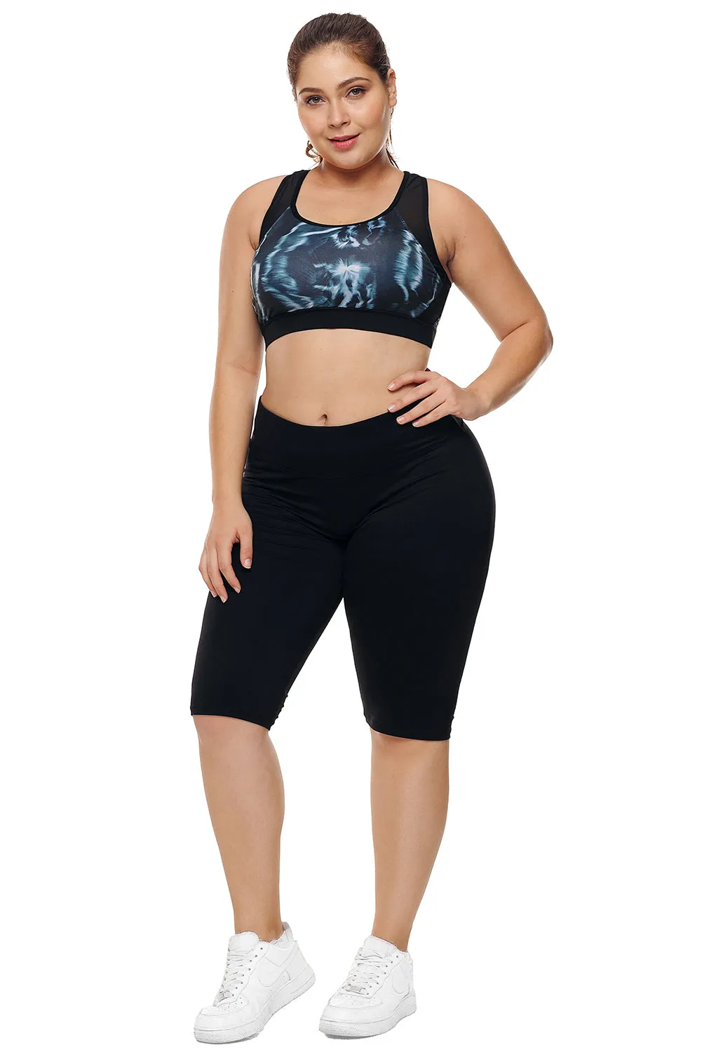 Mesh Insert and Cutout Stylish Printed Sports Bra
