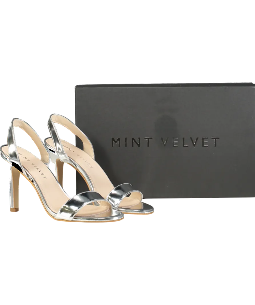 Mint Velvet Metallic Silver Amara Stiletto Heel Sandals UK 5 EU 38 👠