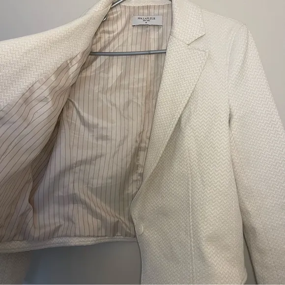 M.M. LaFleur Cream Cotton Blend Chevron Button Blazer Size 14