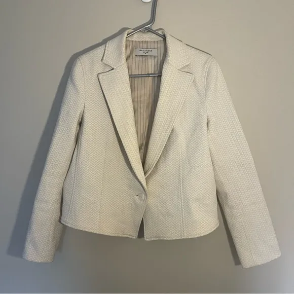 M.M. LaFleur Cream Cotton Blend Chevron Button Blazer Size 14