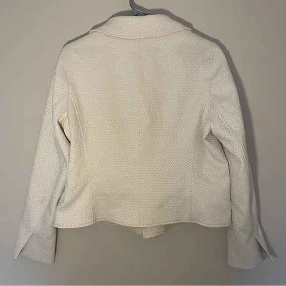 M.M. LaFleur Cream Cotton Blend Chevron Button Blazer Size 14
