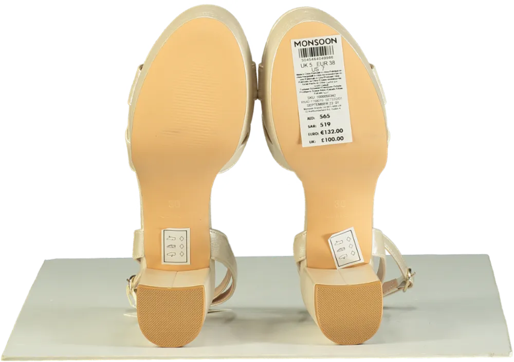 Monsoon Cream Pearlised Platform Heeled Sandals UK 5 EU 38 👠