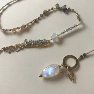 Moonstone Necklace with Beaded Chain Tassel