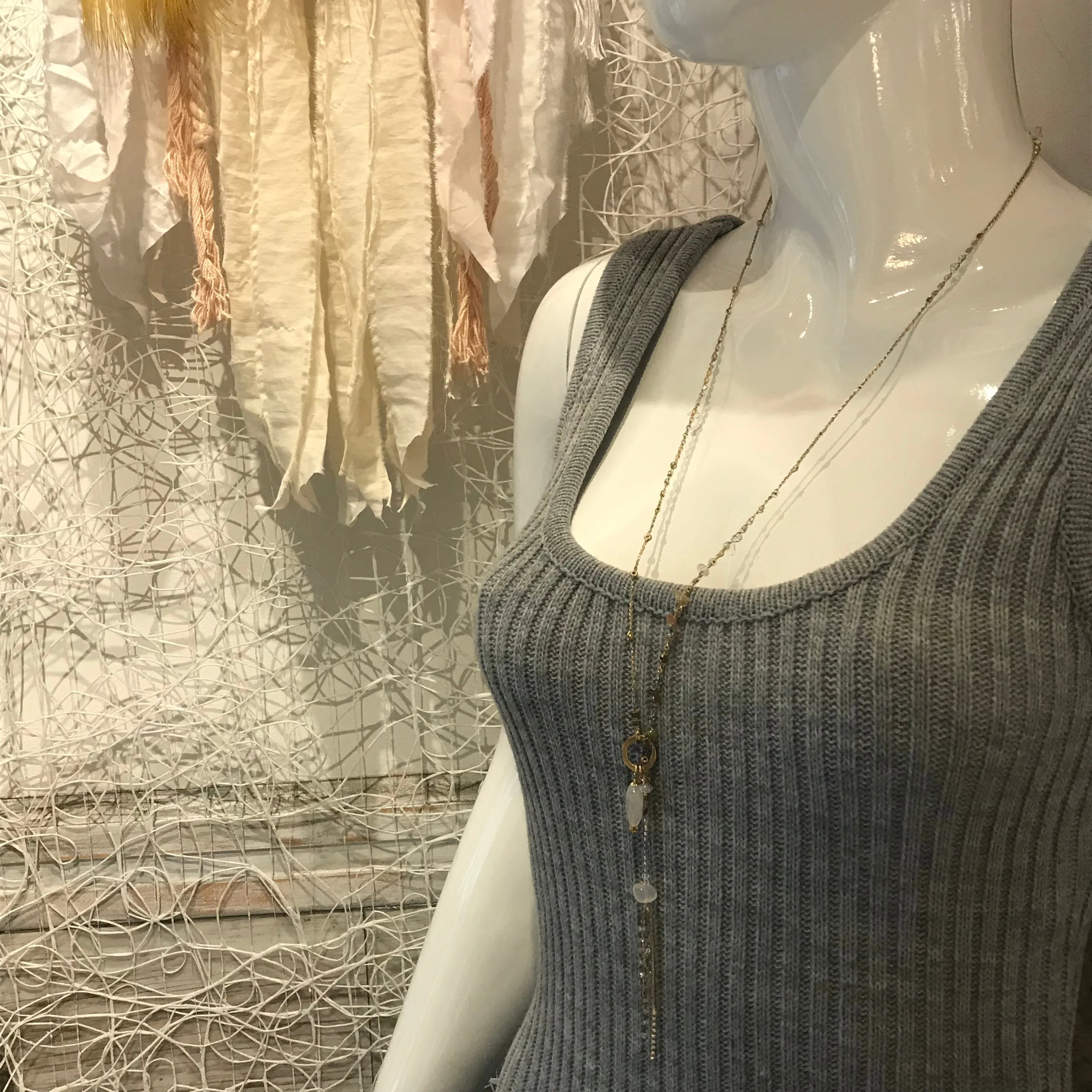 Moonstone Necklace with Beaded Chain Tassel