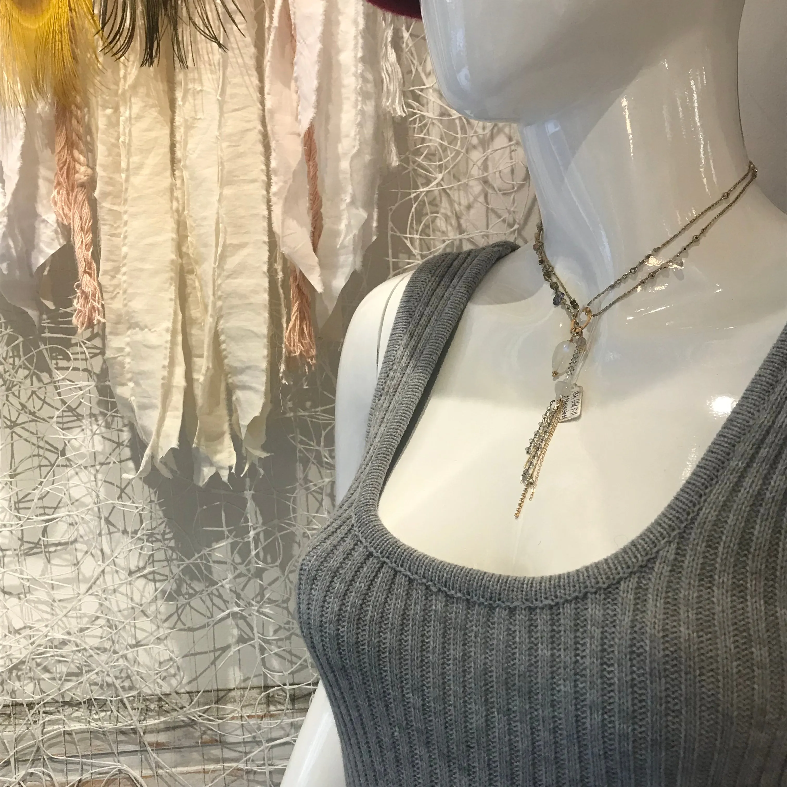 Moonstone Necklace with Beaded Chain Tassel