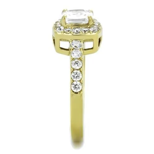 MT 9981g IP Gold(Ion Plating) Stainless Steel Ring with Crystals in Clear Halo Design April Birthstone