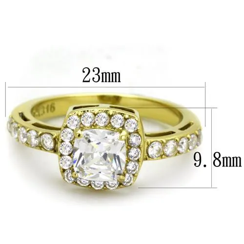 MT 9981g IP Gold(Ion Plating) Stainless Steel Ring with Crystals in Clear Halo Design April Birthstone