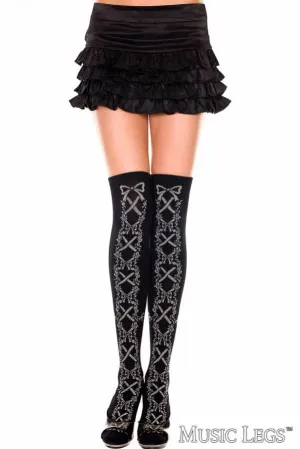 Music Legs Lace-up Print Thigh Hi