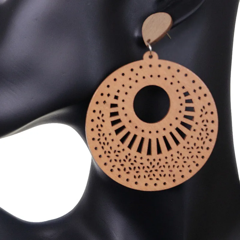Natural Brown Large Round Cutout Earrings