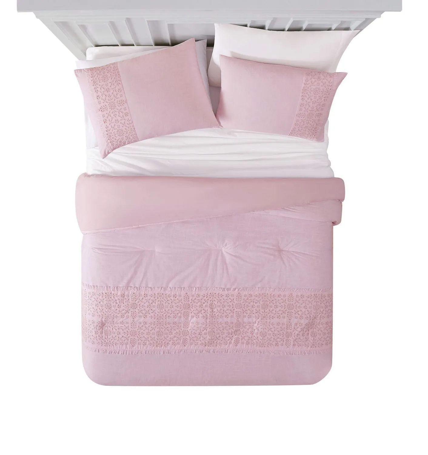 New Shabby Chic Eyelet Comforter, COMFORTER ONLY! King! Pale Pink!