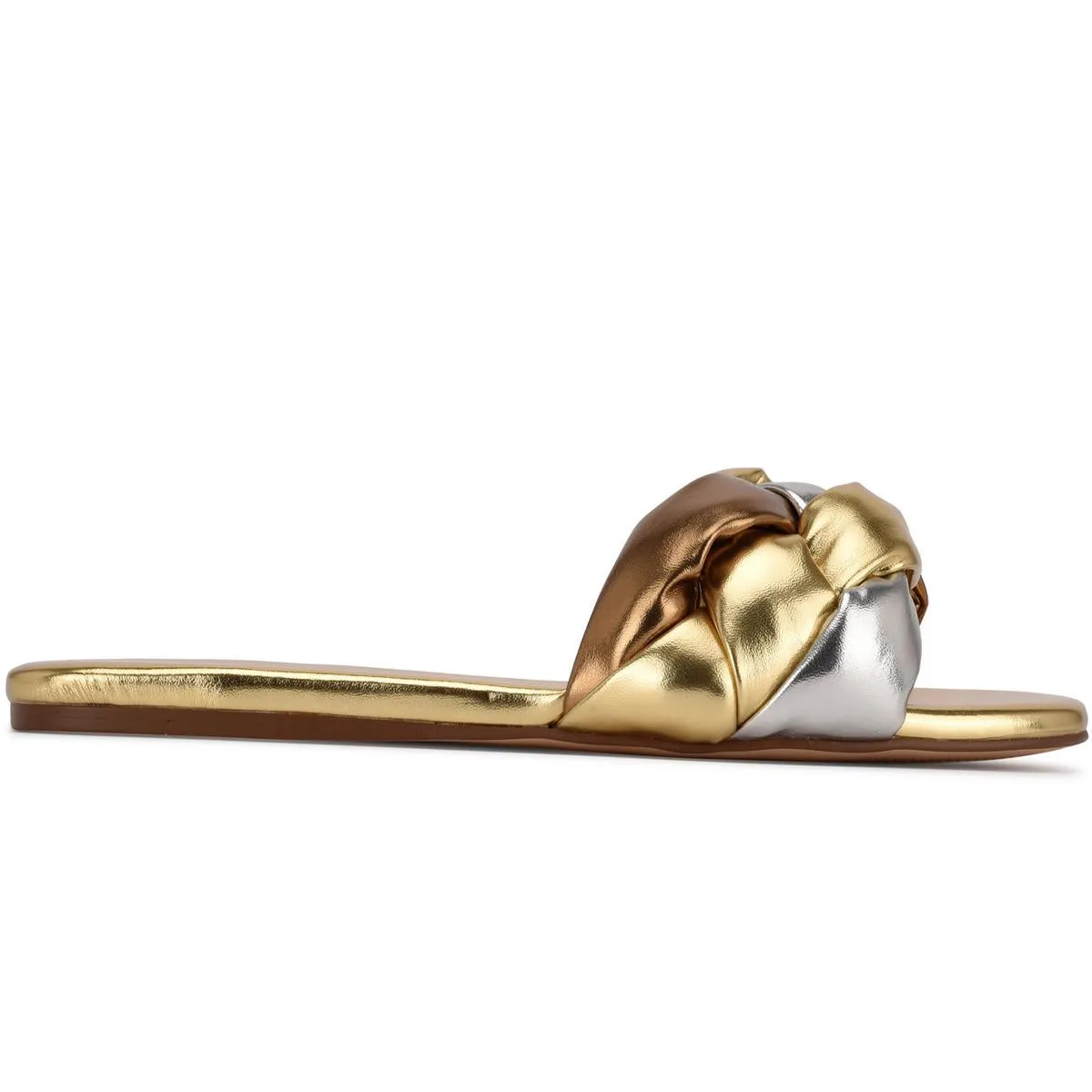 Nine West Womens LULA 3 Faux Leather Slip On Slide Sandals