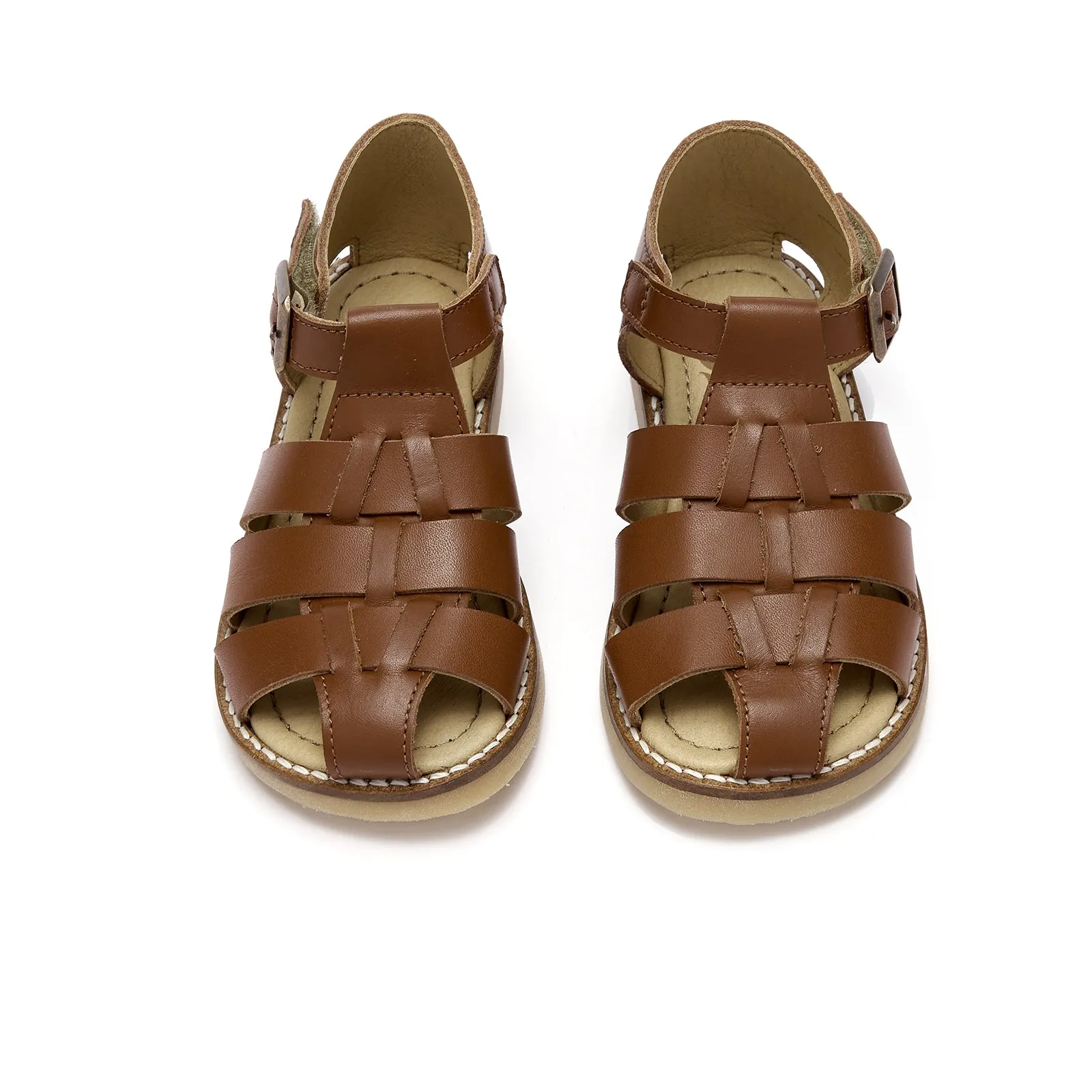 Noah Leather Strap Fisherman Sandals (Chestnut Brown)