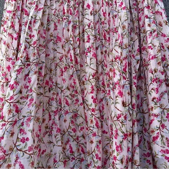 NWT 1. State pink Floral pleated full midi Skirt size L $89 100% polyester