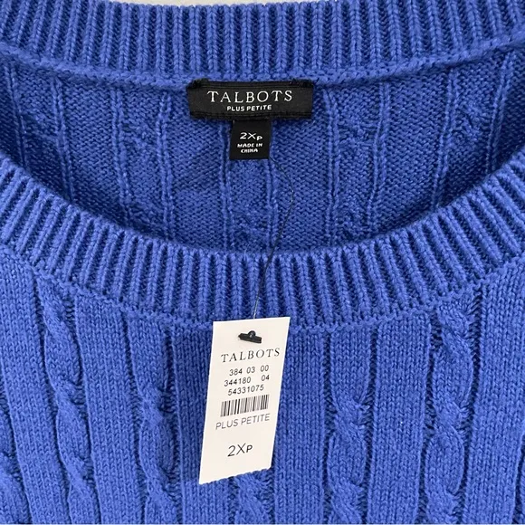 NWT Talbots Women’s Plus Petite Super-soft Cable Knit Sweater, Royal Blue, 2Xp