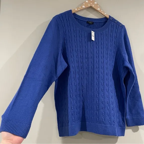 NWT Talbots Women’s Plus Petite Super-soft Cable Knit Sweater, Royal Blue, 2Xp