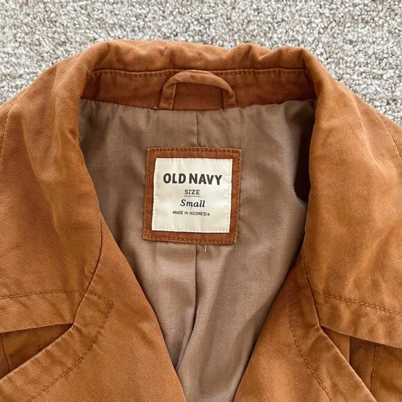 Old Navy Camel Caramel 100% Cotton Belted Double Breasted Trench Rain Coat Small