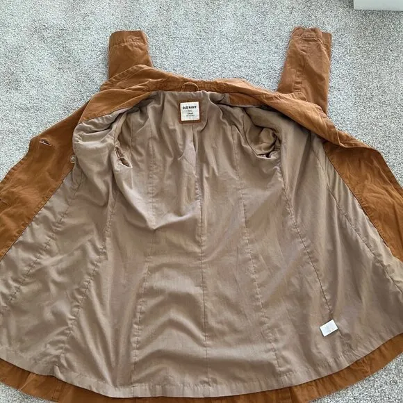 Old Navy Camel Caramel 100% Cotton Belted Double Breasted Trench Rain Coat Small