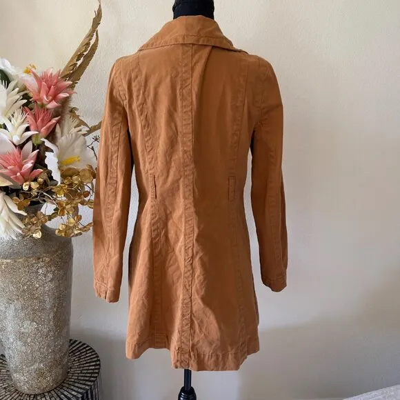 Old Navy Camel Caramel 100% Cotton Belted Double Breasted Trench Rain Coat Small
