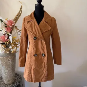 Old Navy Camel Caramel 100% Cotton Belted Double Breasted Trench Rain Coat Small