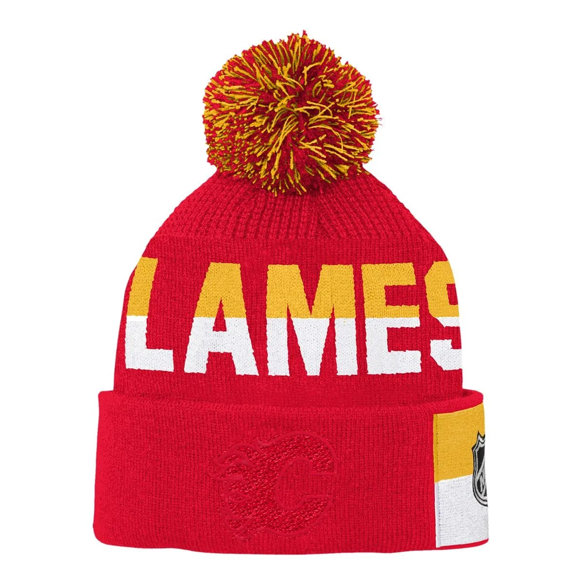 Outer Stuff NHL Jacquard Cuff Knit Pom Youth Toque - Calgary Flames