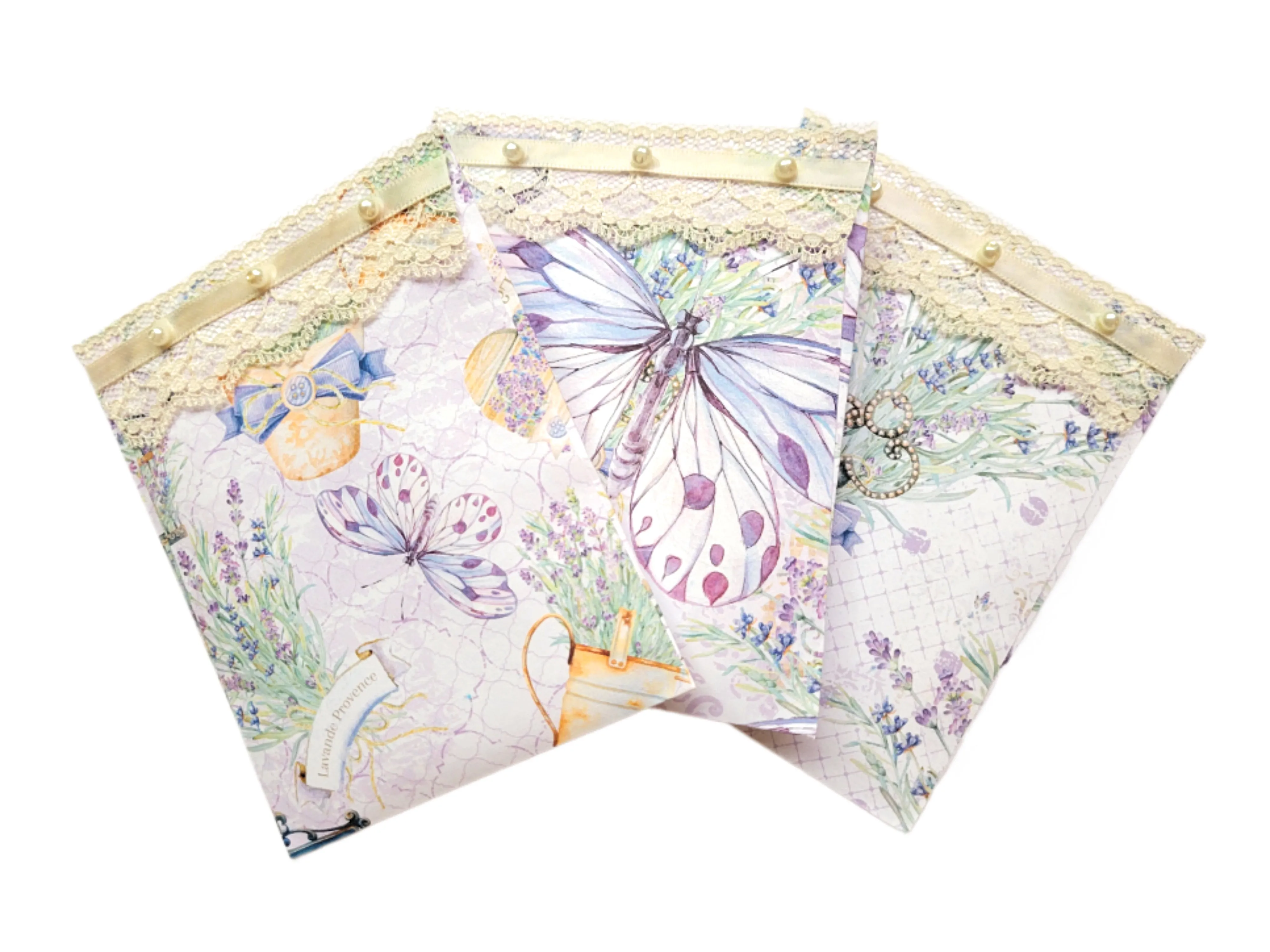 Pearls & Lace Lavender Scented Drawer, Closet & Car Sachets, Large Size 4" x 5", 3-Pack