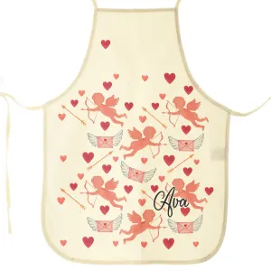 Personalised Canvas Apron with Stylish Text and Cupid Hearts Print