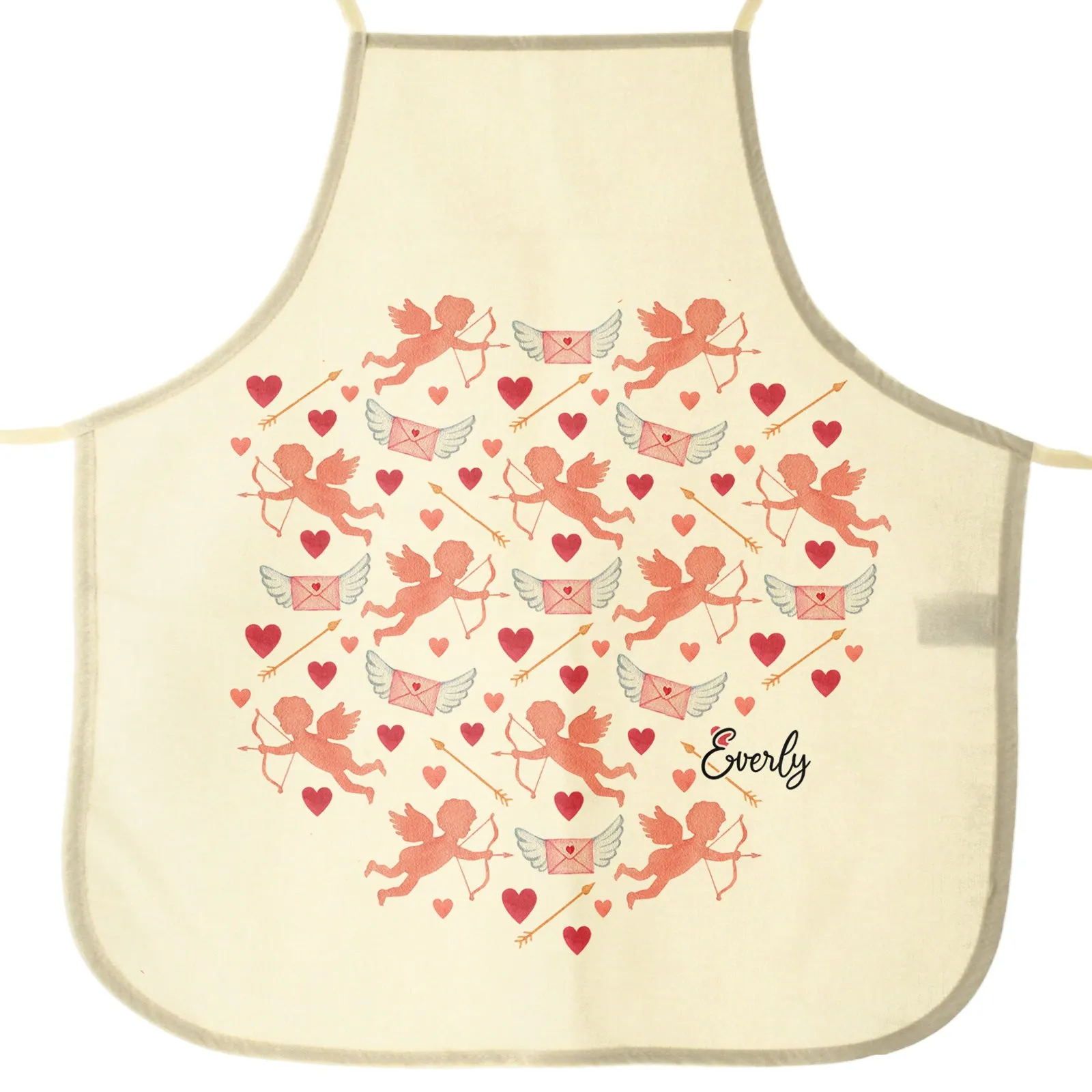 Personalised Canvas Apron with Stylish Text and Cupid Hearts Print