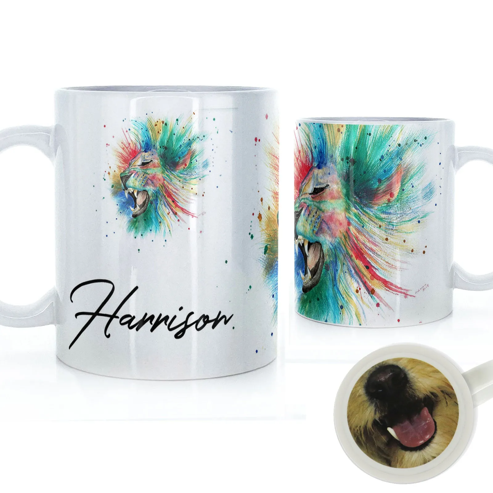 Personalised Mug with Stylish Text and Rainbow Lion