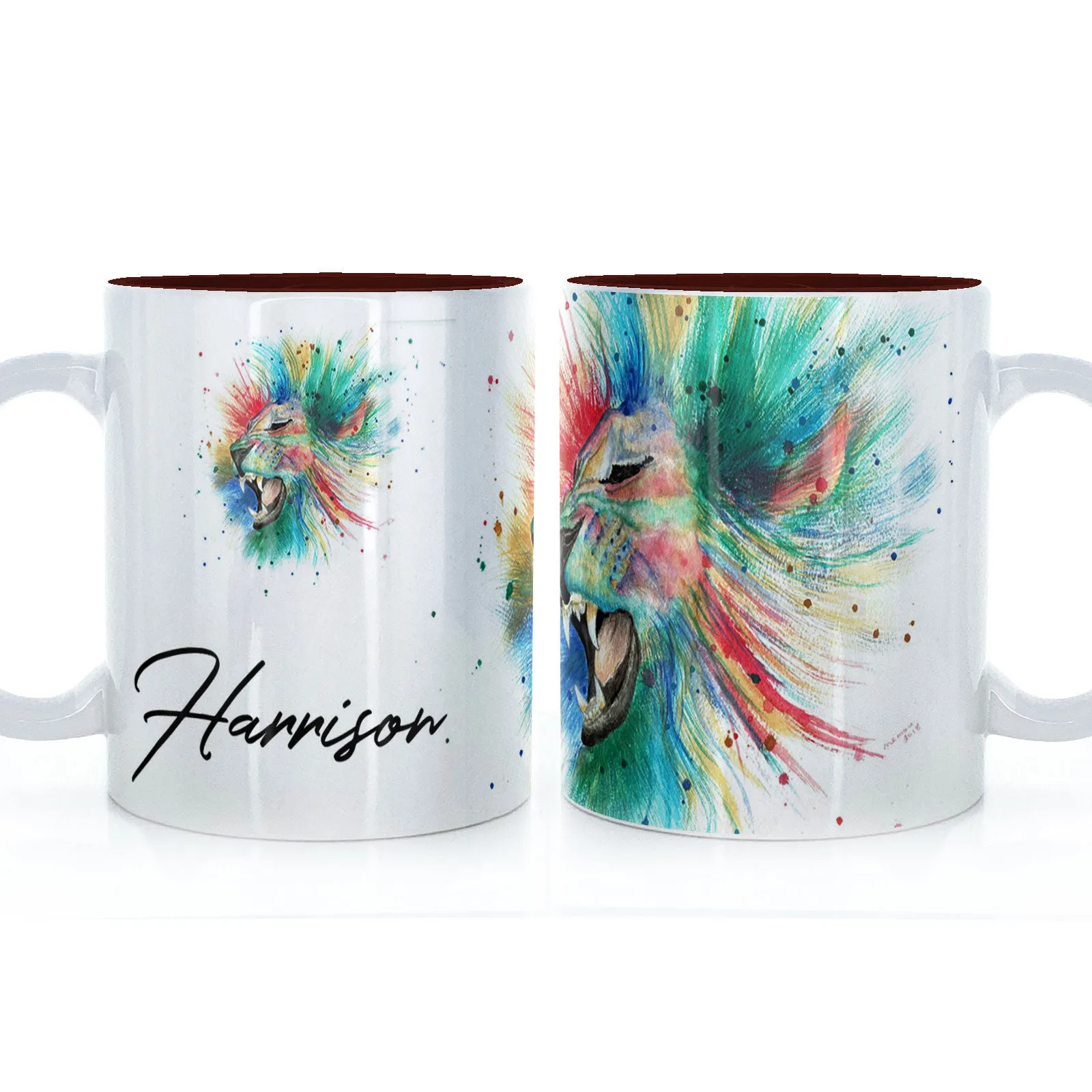Personalised Mug with Stylish Text and Rainbow Lion