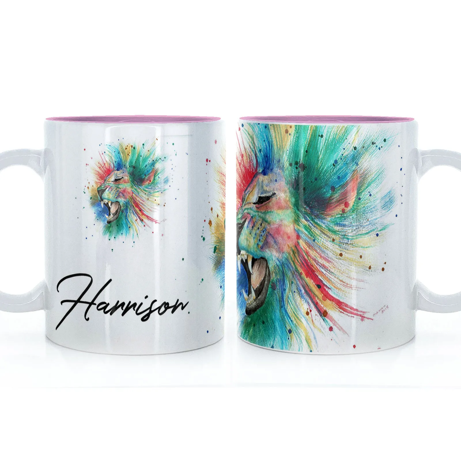 Personalised Mug with Stylish Text and Rainbow Lion