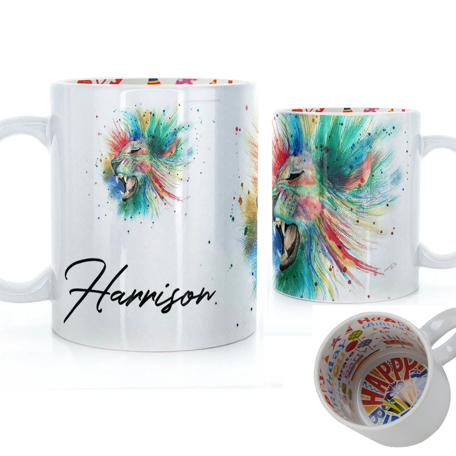 Personalised Mug with Stylish Text and Rainbow Lion