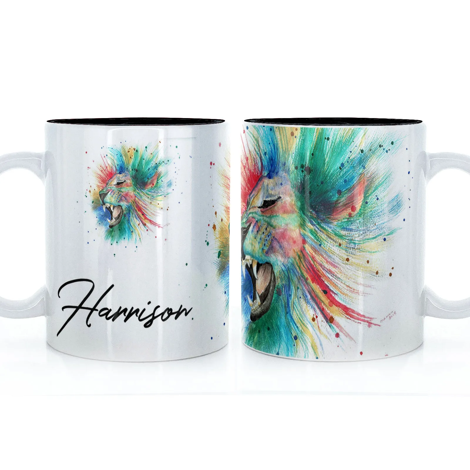 Personalised Mug with Stylish Text and Rainbow Lion