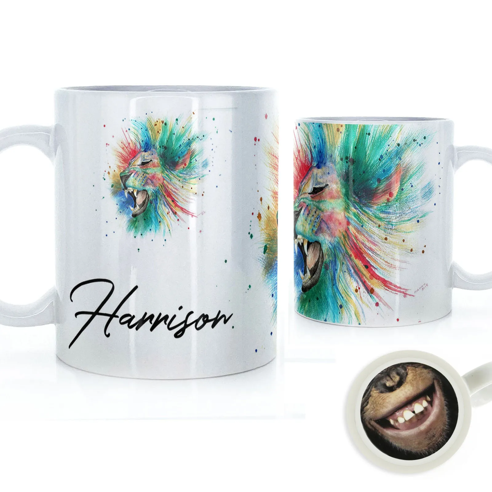 Personalised Mug with Stylish Text and Rainbow Lion