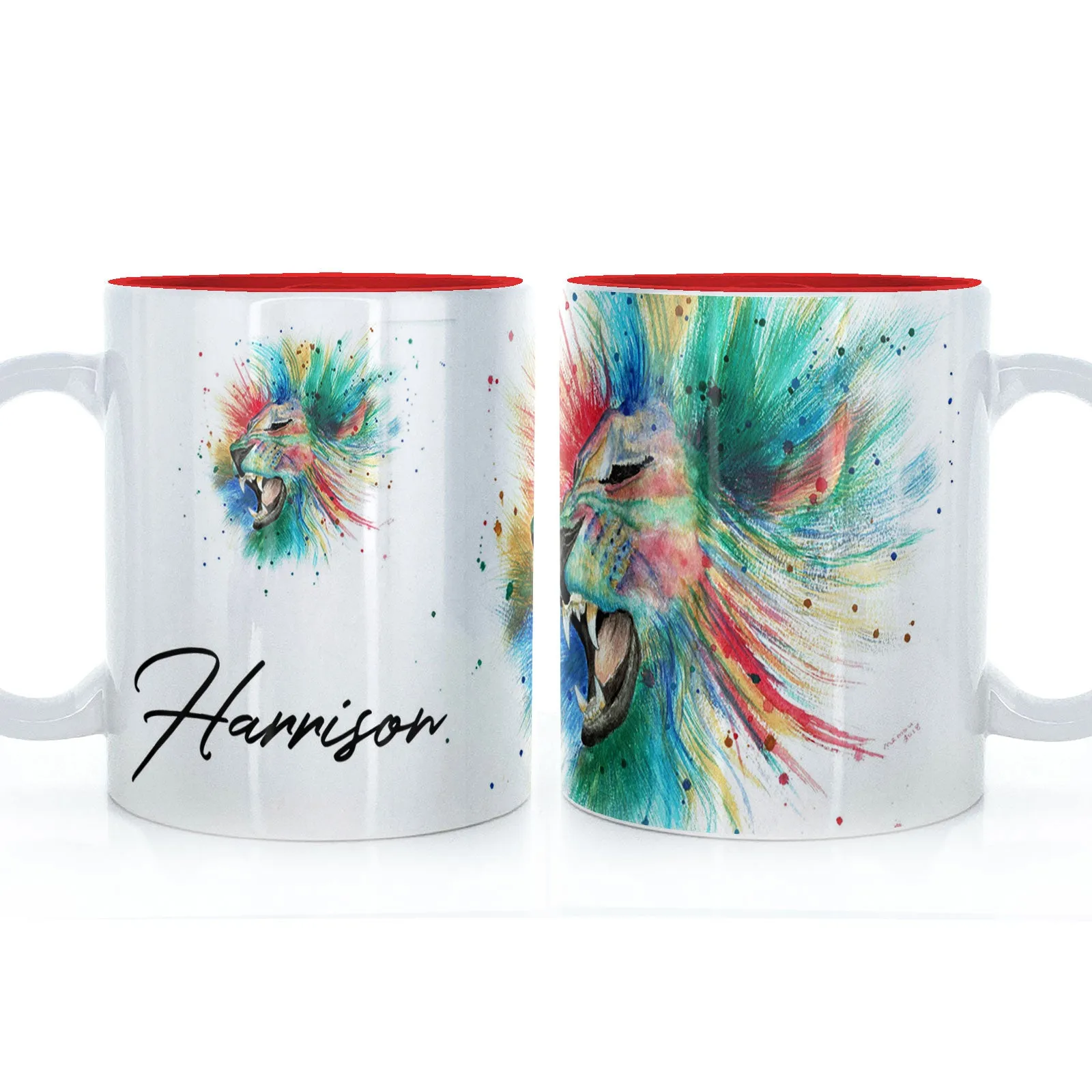 Personalised Mug with Stylish Text and Rainbow Lion