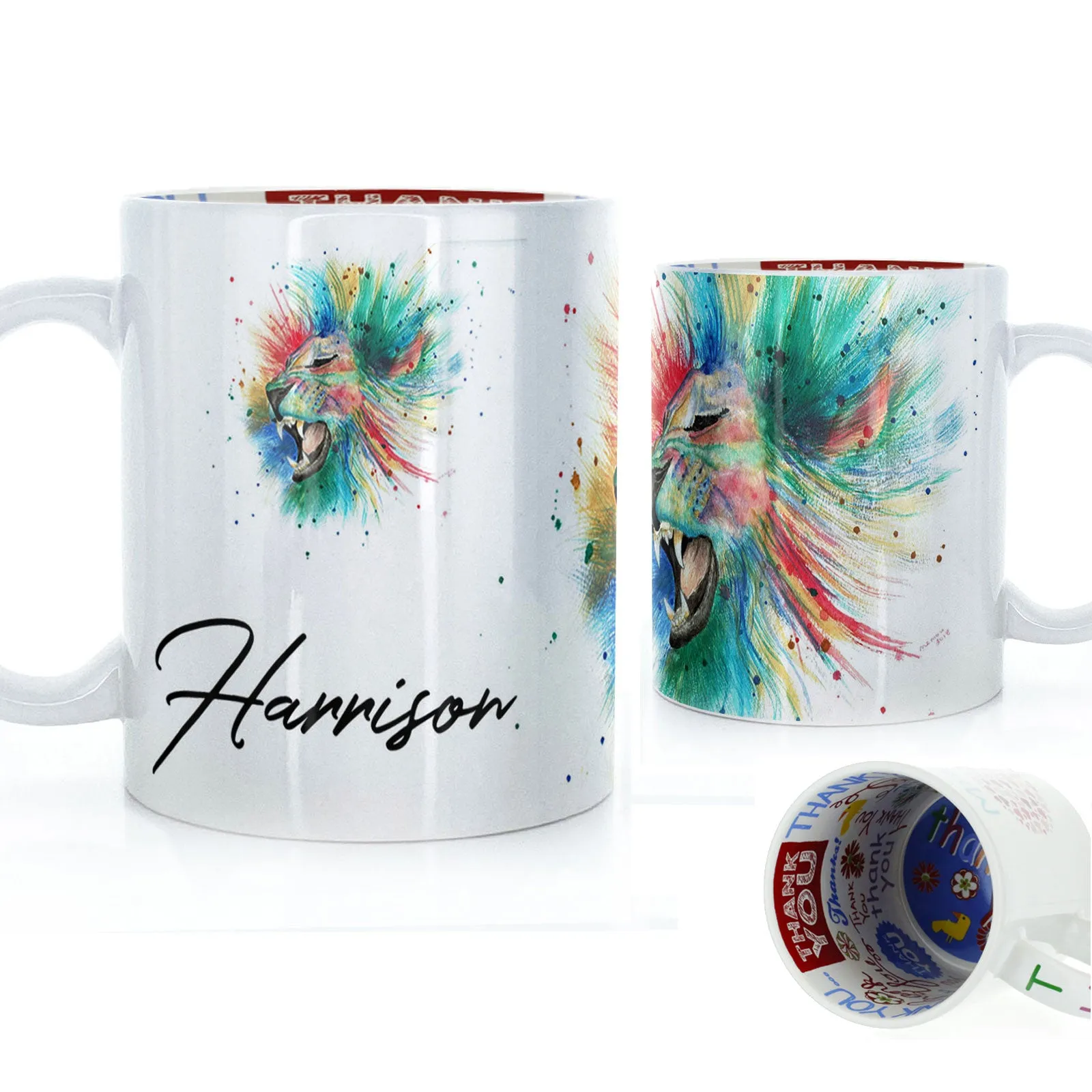Personalised Mug with Stylish Text and Rainbow Lion