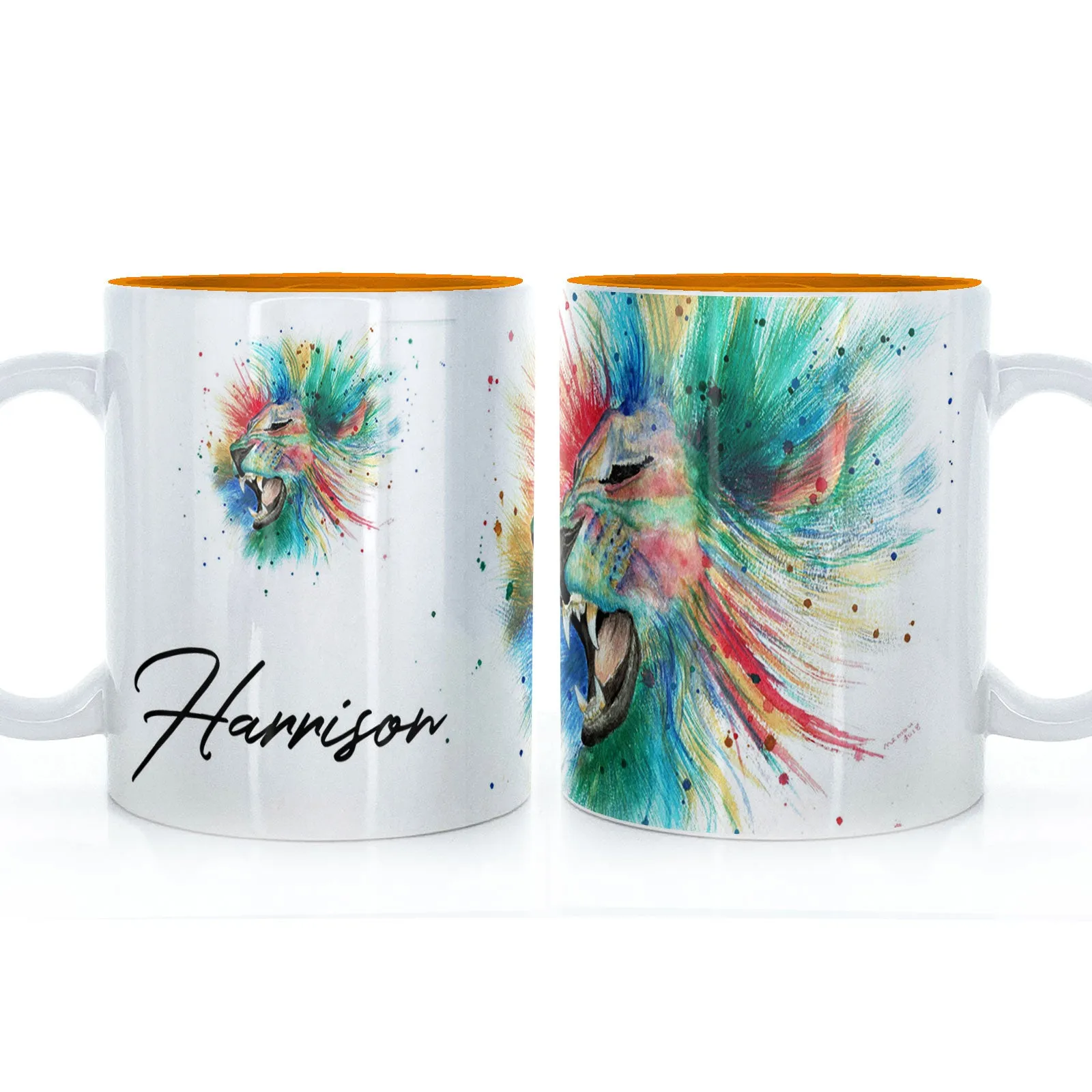 Personalised Mug with Stylish Text and Rainbow Lion
