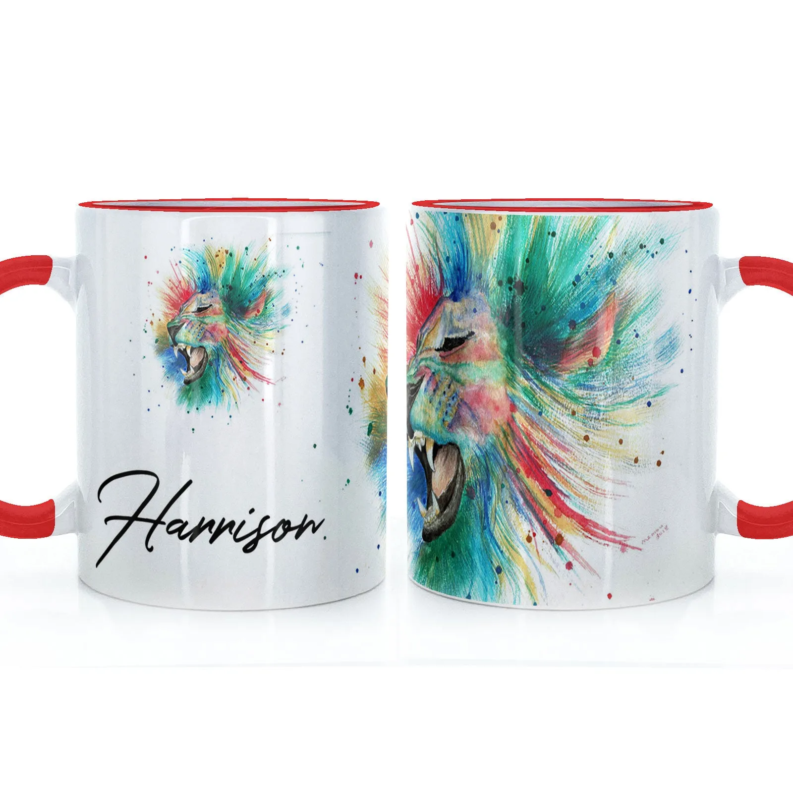 Personalised Mug with Stylish Text and Rainbow Lion