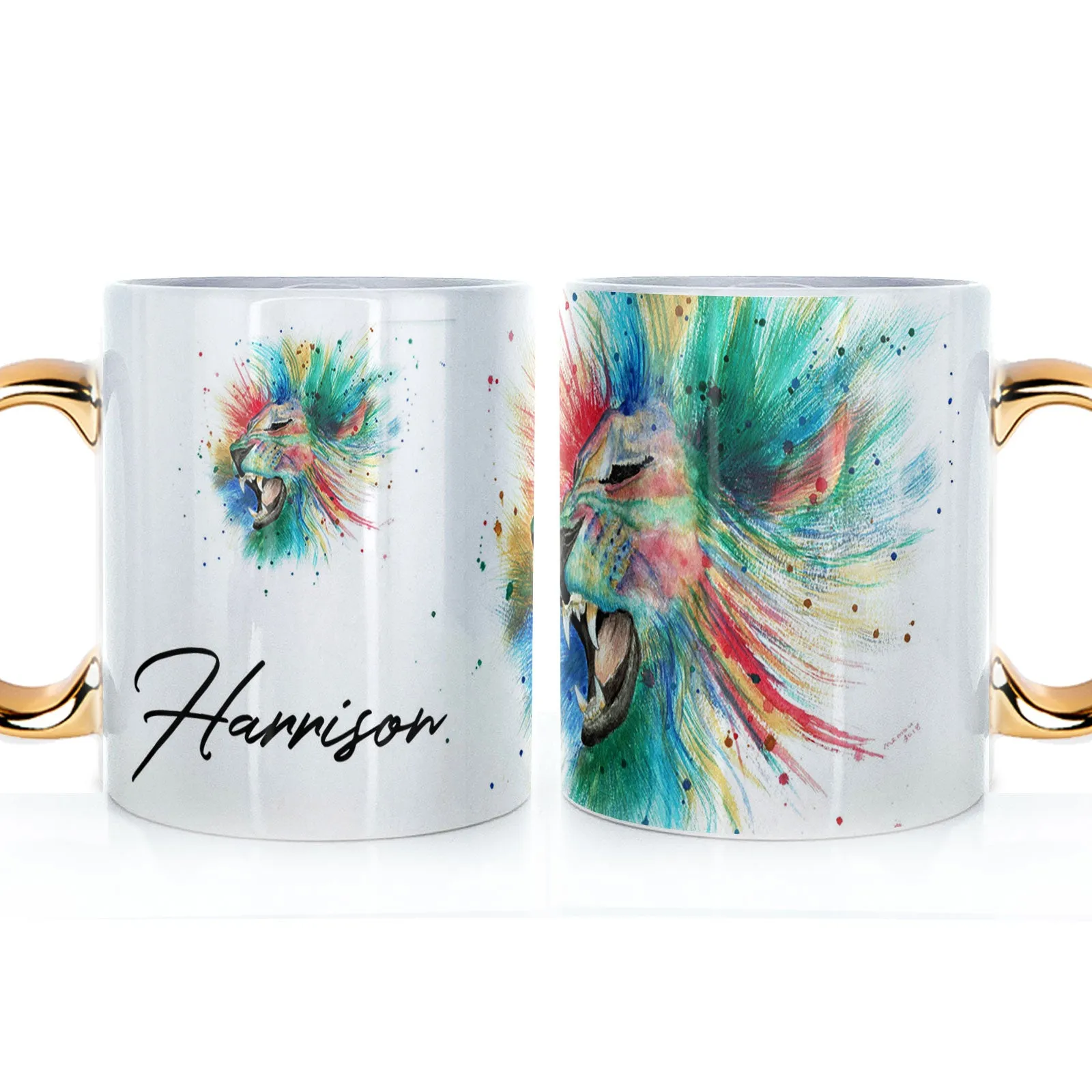 Personalised Mug with Stylish Text and Rainbow Lion