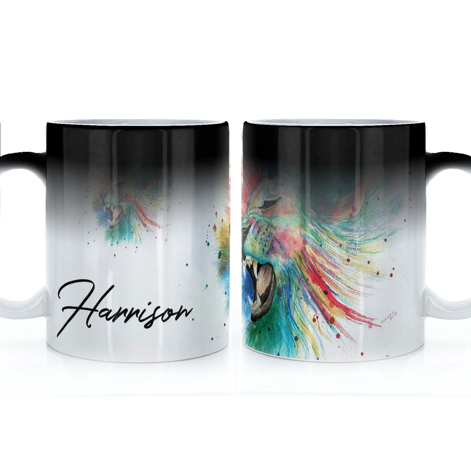 Personalised Mug with Stylish Text and Rainbow Lion