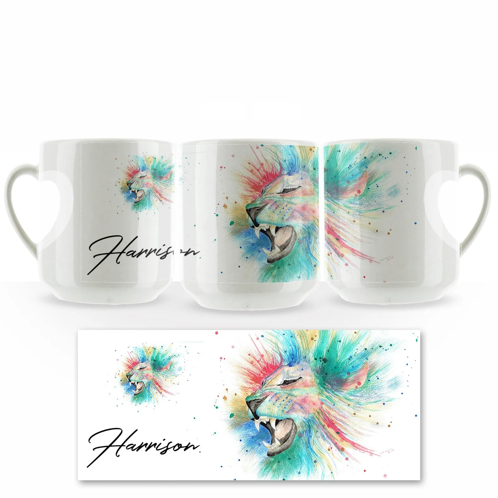 Personalised Mug with Stylish Text and Rainbow Lion
