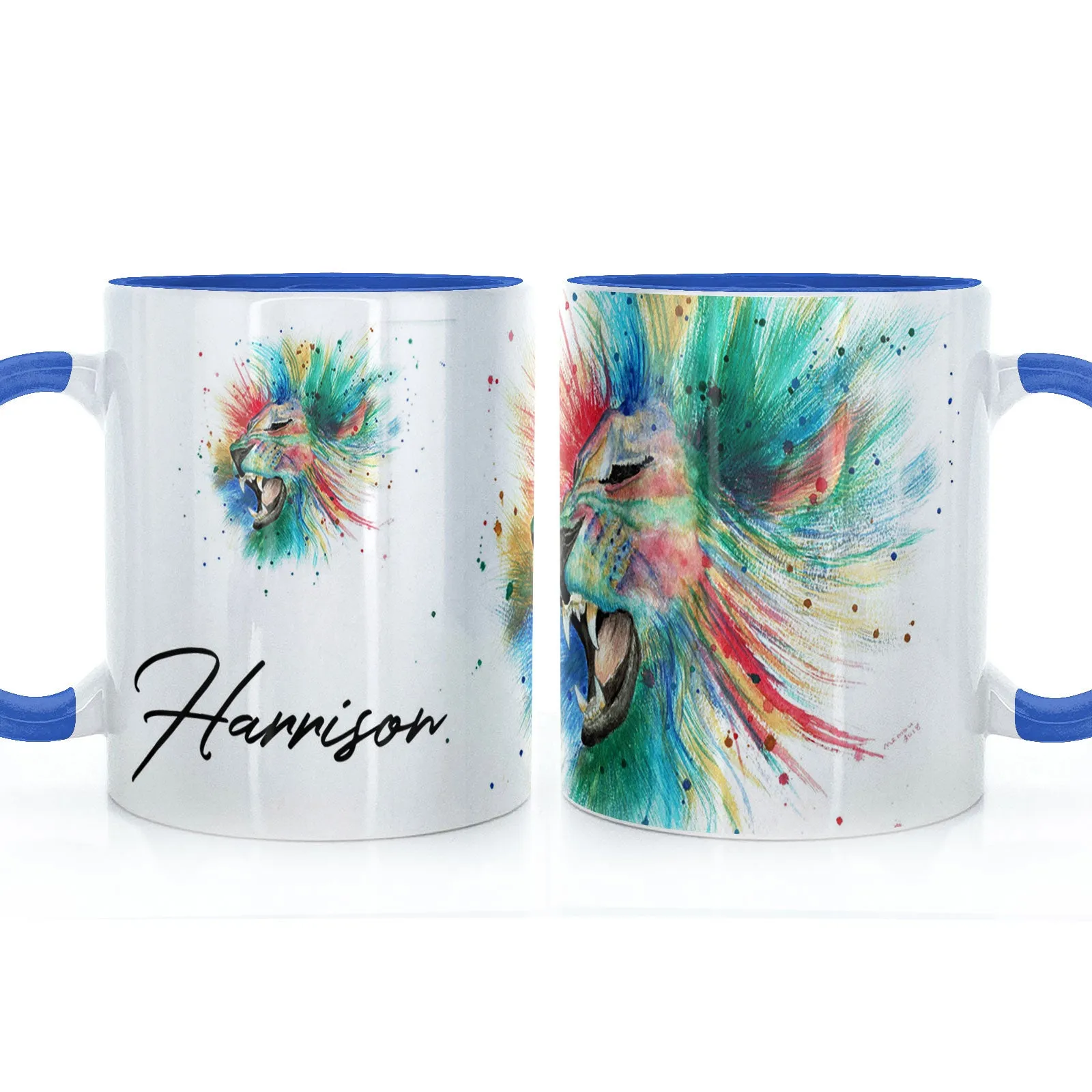 Personalised Mug with Stylish Text and Rainbow Lion