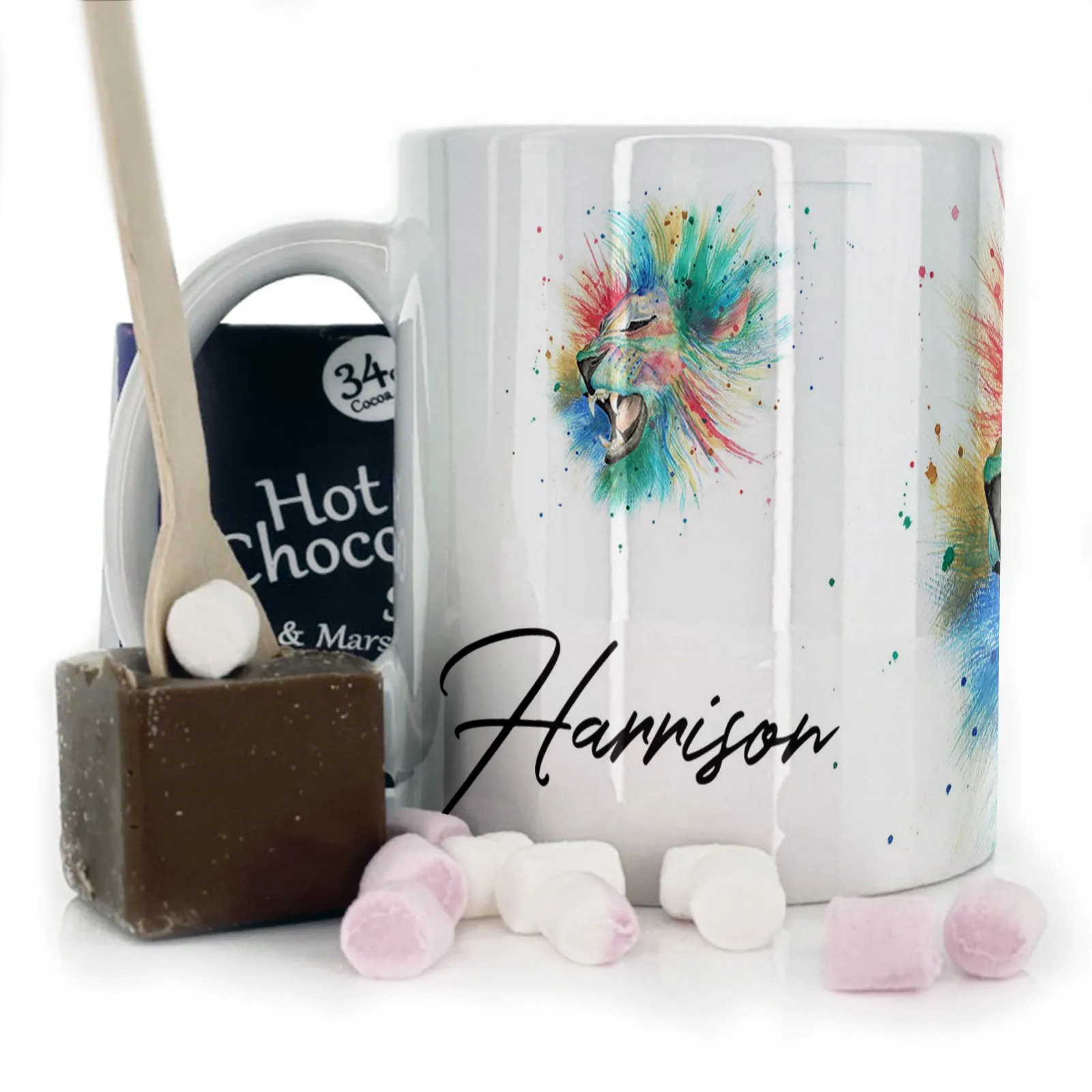 Personalised Mug with Stylish Text and Rainbow Lion