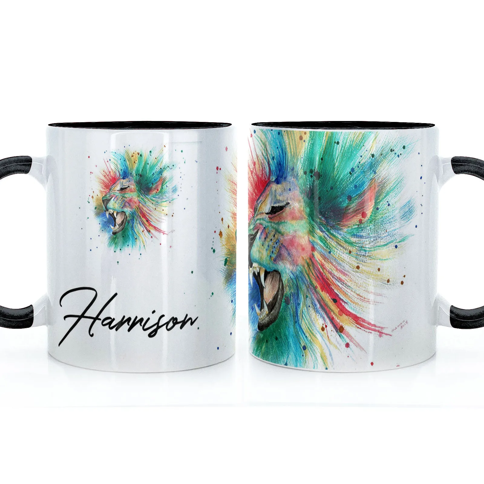 Personalised Mug with Stylish Text and Rainbow Lion